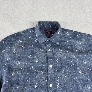 UNTUCKit Joaquin Hopper Linen Shirt Mens L Blue Butterfly Button Short Sleeve
